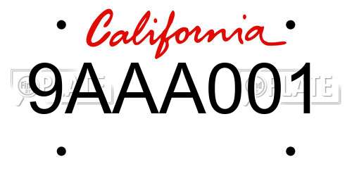 9AAA001 California License Plate