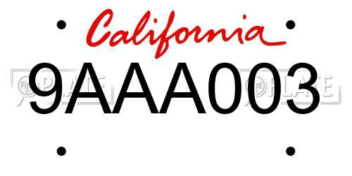 9AAA003 California License Plate