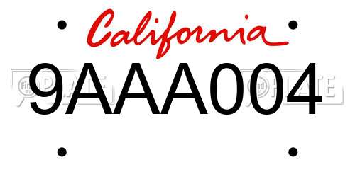 9AAA004 California License Plate