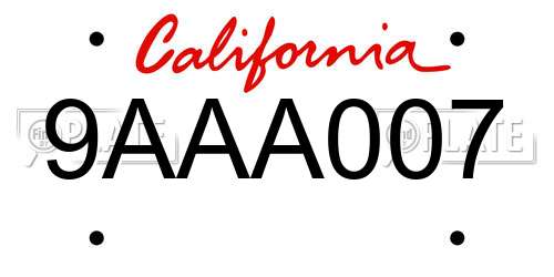 9AAA007 California License Plate