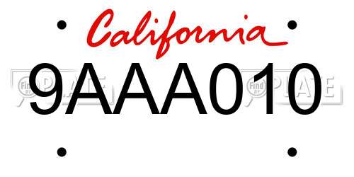 9AAA010 California License Plate