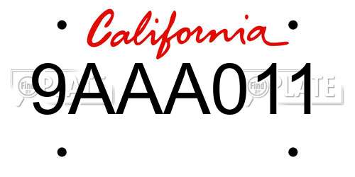 9AAA011 California License Plate