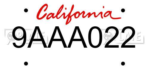 9AAA022 California License Plate