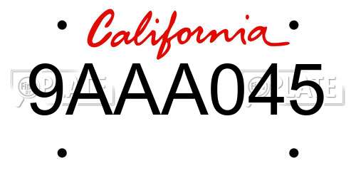 9AAA045 California License Plate