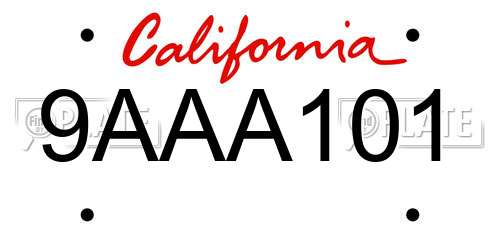 9AAA101 California License Plate
