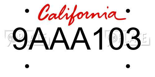 9AAA103 California License Plate