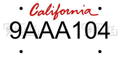 9AAA104 California License Plate