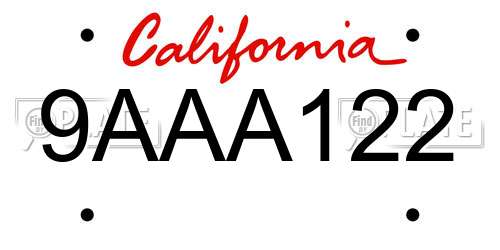 9AAA122 California License Plate