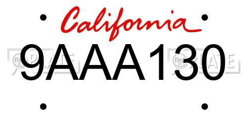 9AAA130 California License Plate