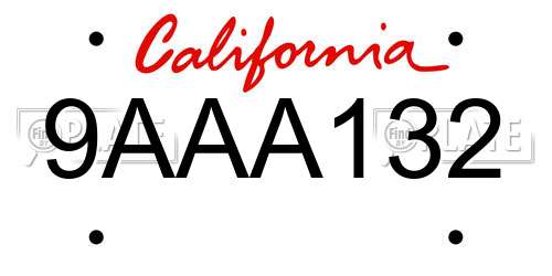 9AAA132 California License Plate