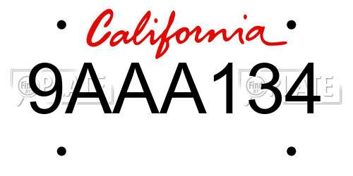 9AAA134 California License Plate