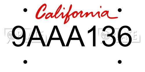 9AAA136 California License Plate