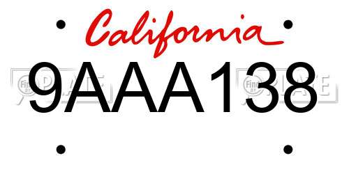 9AAA138 California License Plate