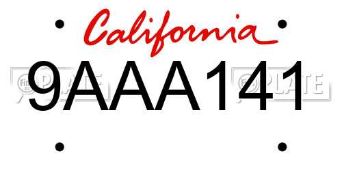 9AAA141 California License Plate