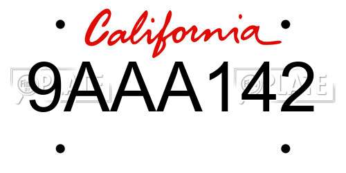 9AAA142 California License Plate