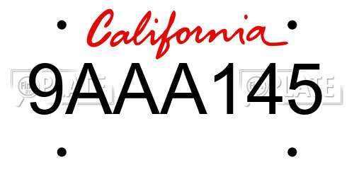 9AAA145 California License Plate