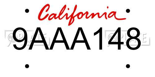 9AAA148 California License Plate