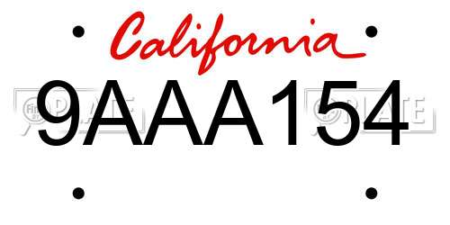 9AAA154 California License Plate