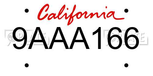 9AAA166 California License Plate