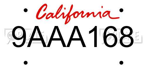 9AAA168 California License Plate