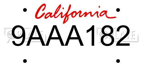9AAA182 California License Plate