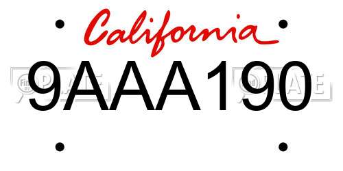 9AAA190 California License Plate