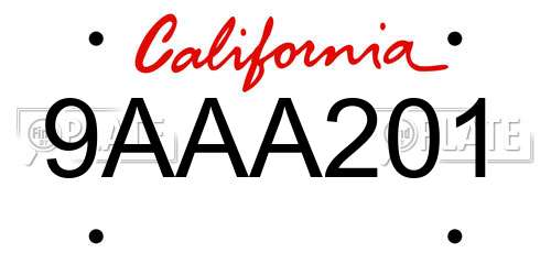 9AAA201 California License Plate