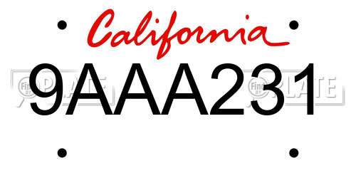 9AAA231 California License Plate