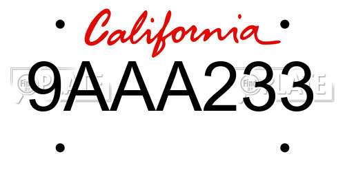 9AAA233 California License Plate