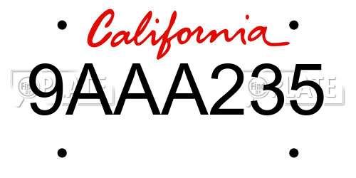 9AAA235 California License Plate