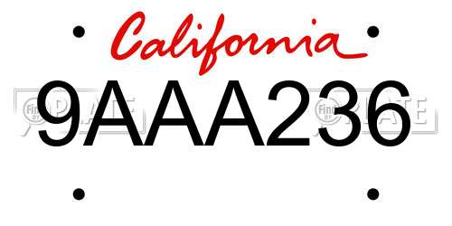 9AAA236 California License Plate