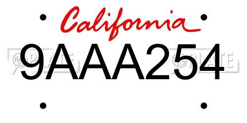 9AAA254 California License Plate