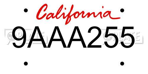 9AAA255 California License Plate