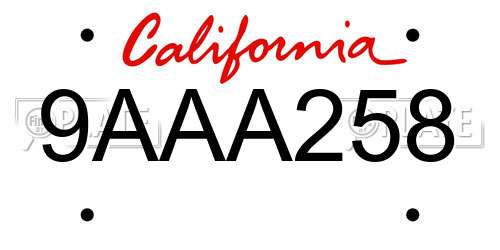 9AAA258 California License Plate