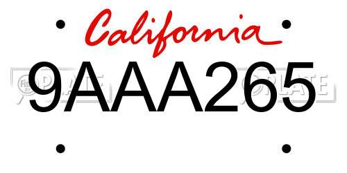 9AAA265 California License Plate