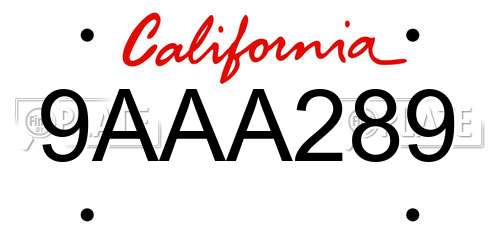 9AAA289 California License Plate
