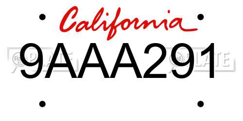 9AAA291 California License Plate