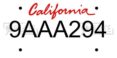 9AAA294 California License Plate