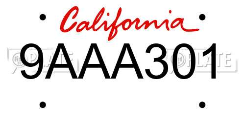 9AAA301 California License Plate