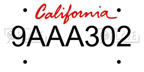 9AAA302 California License Plate