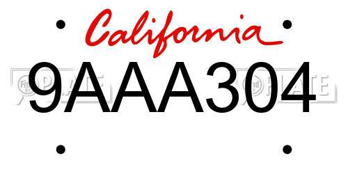 9AAA304 California License Plate