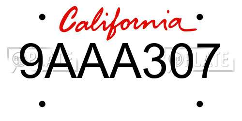 9AAA307 California License Plate