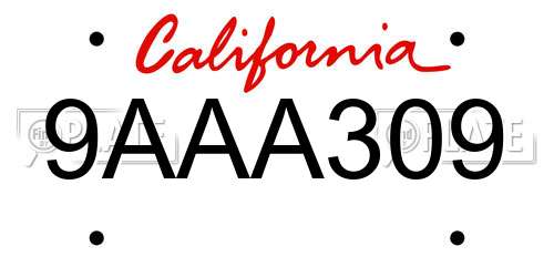 9AAA309 California License Plate