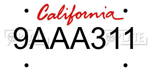 9AAA311 California License Plate