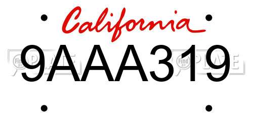 9AAA319 California License Plate