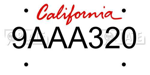 9AAA320 California License Plate