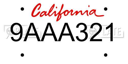 9AAA321 California License Plate