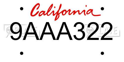 9AAA322 California License Plate