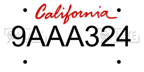 9AAA324 California License Plate