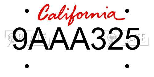 9AAA325 California License Plate